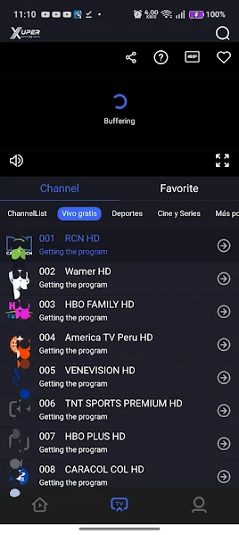 Xuper TV on Android device
